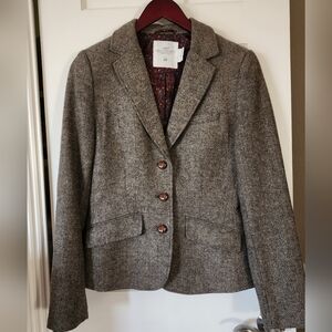 Wool & Silk (Thread) Blend Houndstooth Tweed Blazer with Elbow Patchs